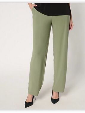 Susan Graver Olive Green Pull-On Wide Leg Pants